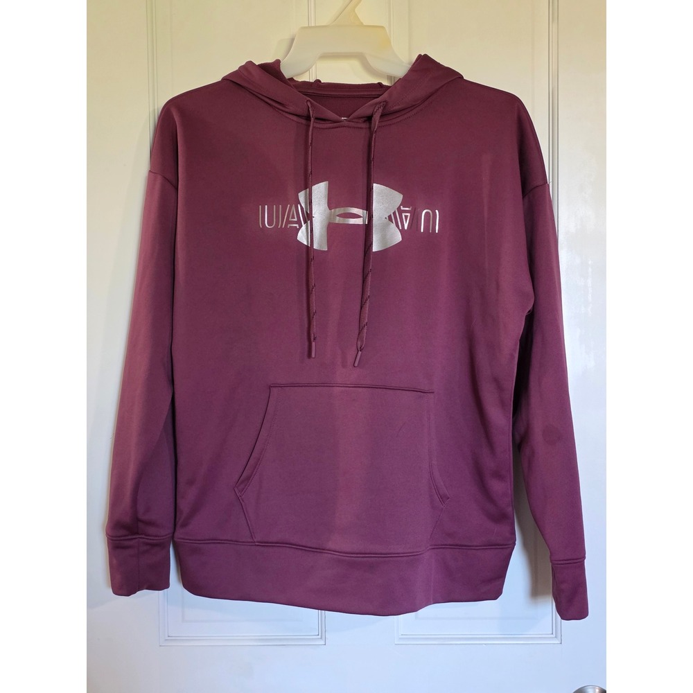 Under Armour ColdGear Loose Hoodie Plum Burgundy Silver Logo Womens Medium